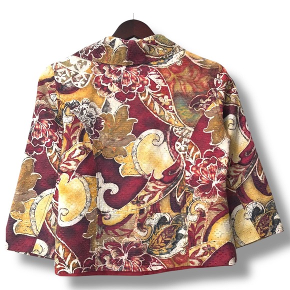 Chico's Floral Brocade Jacket S Tapestry Print Cotton‎ Silk Blend Statement Coat - Picture 2 of 7